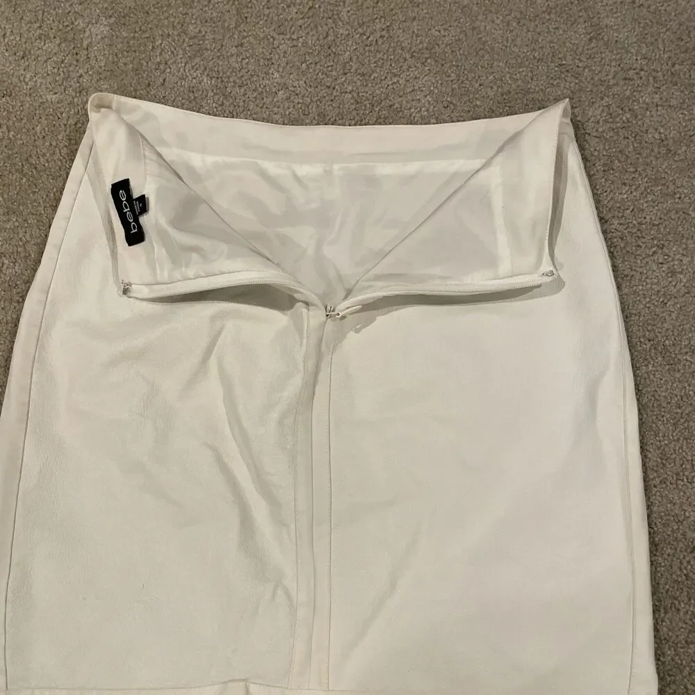 Vintage BEBE 90s Y2K White Leather Mixed Media Lined Mini Skirt Sz 4